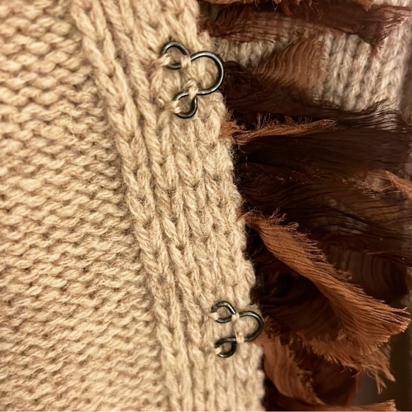 Boden Tan Cardigan with Brown Fringe and clasp front - Picture 4 of 6